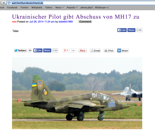 On July 26, German publication "Wahrheit Für Deutschland" ("Truth for Germany") wrote that the Ukrainian pilot of SU-25, which was following the Malaysian Boeing 777, testified that he was firing at the Malaysian plane.