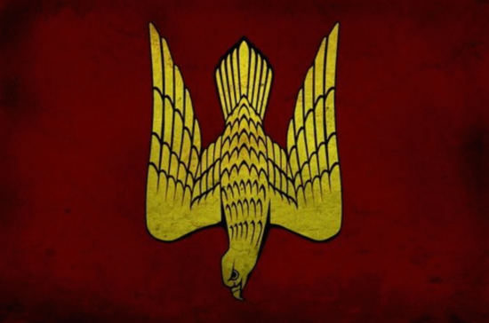 Красное знамя Огненного Сокола -- это и есть знамя Русов, на когором позже одноглавый Сокол уступил место Имперскому Двуглавому Огненному Соколу-Рарога / Жар-Птицы.