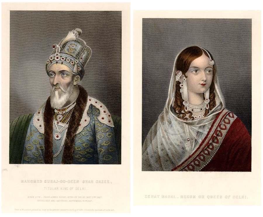 Bahadur Shah and Zinat Mahal, his youngest and favorite wife, shortly before 1857 (The Indian Empire, London, c.1858); *a very large, uncolored version of the Zafar portrait*