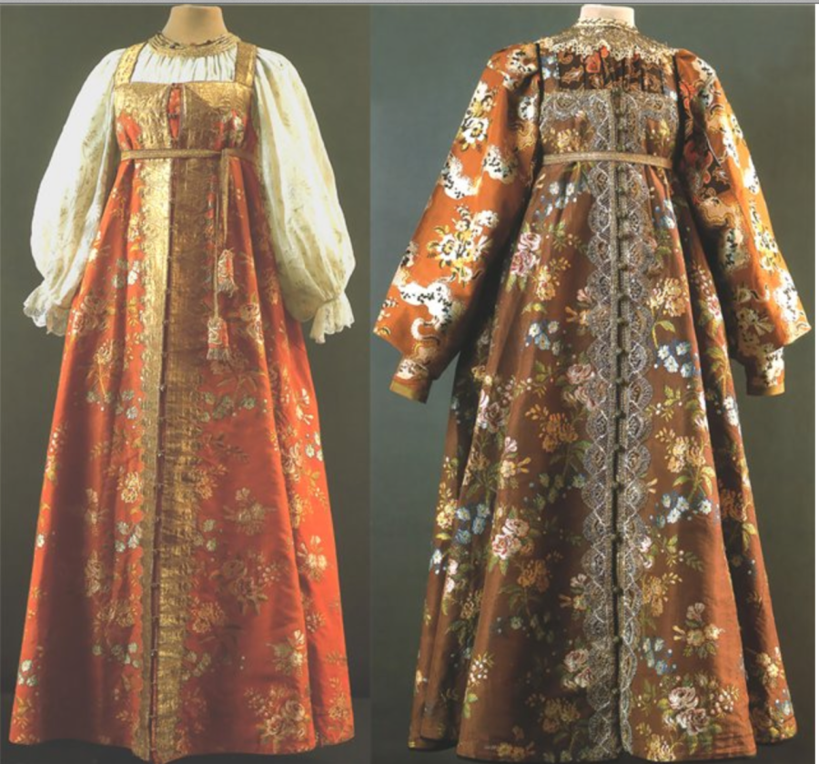 Только русскому национальному костюму присуща вышивка больших цветов по всему платью.